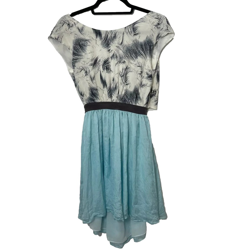 Stella & Jamie Mini Dress Womens Size S Blue Silk Summer Bow Tie Back Cut Out